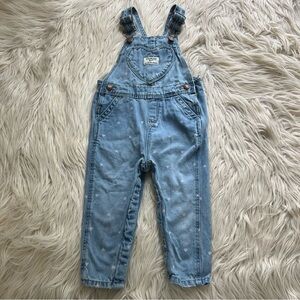 OshKosh B'Gosh Vestbak Overalls Baby Girl 18 Months Denim Blue Jean Heart Print